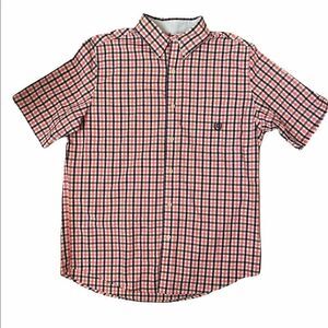 Chaps Shirt Mens Medium Size M Pink Blue Gingham Short‎ Sleeve Button Down Shirt